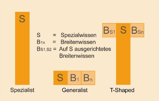 Gegenüberstellung der Wissensprofile Spezialist, Generalist und T-Shaped