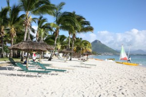 Krabischer Sandstrand mit Palmen