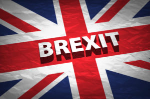 Brexit auf einer Großbritanien Flagge