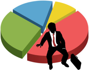 Geschäftsschattenbild sitzen Marktanteildiagramm