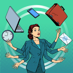 Geschäftsfrau Geschäftsideen-Zeitmanagement vieler Hände