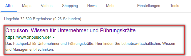 Abbildung 1: Beispiel für ein Snippet in den Google-SERPS.