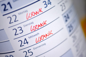 Kalender mit Aufschrift: krank