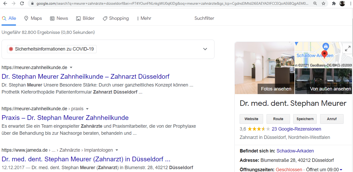 Beispiel Google My Business Eintrag