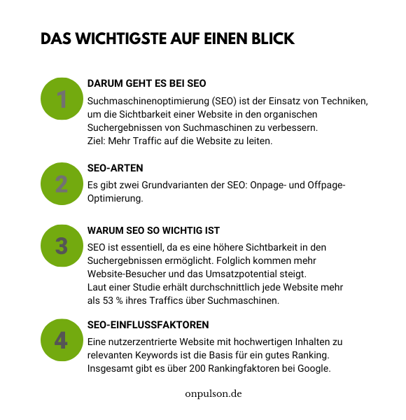 Suchmaschinenoptimierung: SEO auf einen Blick