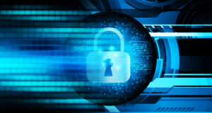 Schloss auf IT-Hintergrund als Symbol für Cybersicherheit
