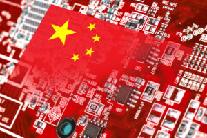 Chinesische Flagge auf Computerchipnstliche Intelligenz China